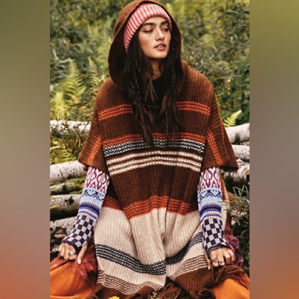NWT FREE PEOPLE leslie poncho in brown